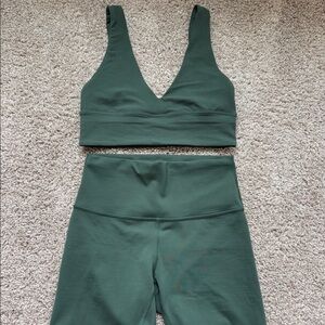 Rainforest Green Lululemon Align sports bra and Nulux biker shorts